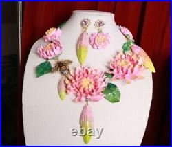 Zibellini Set Of Vivid Asters Flower Necklace+ Earrings